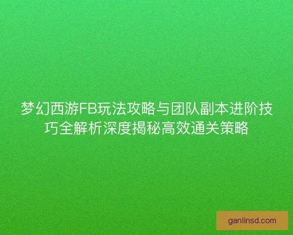 梦幻西游FB玩法攻略与团队副本进阶技巧全解析深度揭秘高效通关策略 梦幻西游FB玩法攻略与团队副本进阶技巧全解析深度揭秘高效通关策略
